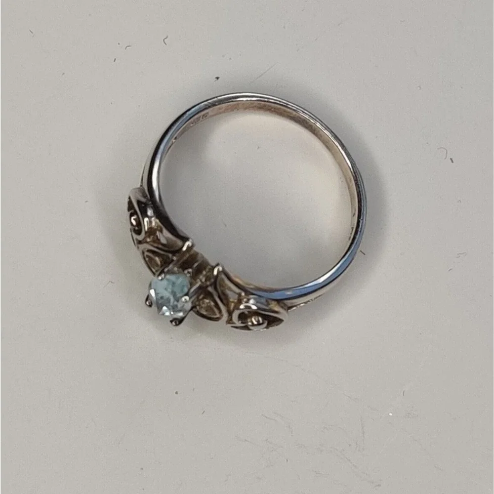 Sterling Silver 925 Blue Oval Topaz December Birthstone Ring Double Heart Size 7